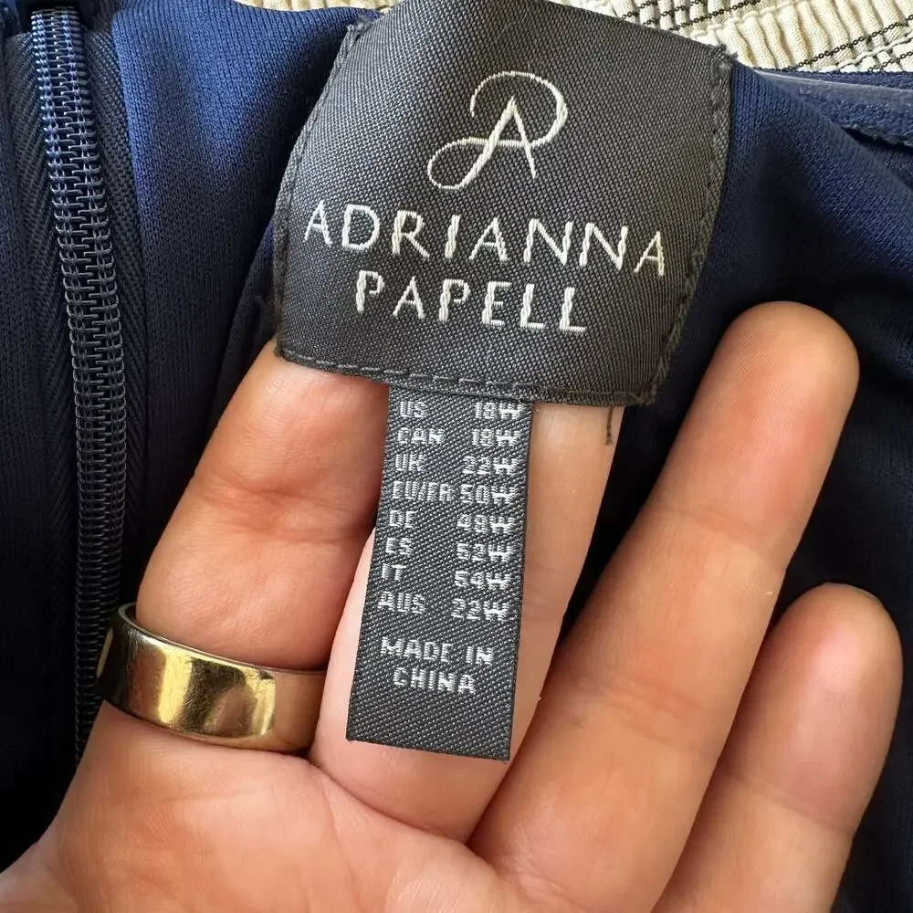 NWT! Adrianna Papell (18W) Navy Off-The-Shoulder Jumpsuit Organza Sleeve MOTB - Picture 9 of 10